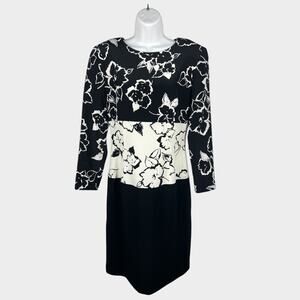Vintage Constance Saunders Black‎ White Colorblock Floral Silk Sheath Dress Sz 6